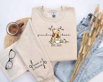 Custom Mothers Day Sweatshirt with Names, Winnie the Pooh Mothers Days Gift, Custom Mama Bear Shirt, Gift For Mother's Day