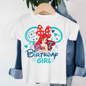 Camiseta infantil de cumpleaños de La Sirenita, camiseta infantil de cumpleaños de la princesa Ariel de Disney, camiseta de sirena, sudadera personalizada para fiesta de cumpleaños de Ariel imagen 2