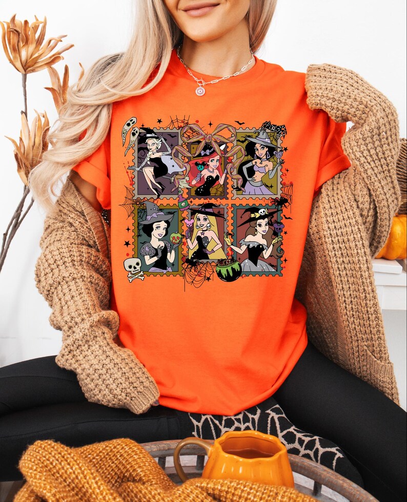 Princess Witches Halloween Shirt, Coquette Halloween Bow T-shirt, Snow White Ariel Jasmine Spooky Sweatshirt, Disneyland Pumpkin Season Tee