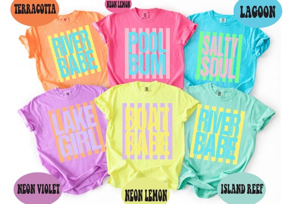 Retro Stripes Sunshine Neon Shirts, Beach Life Shirt, Lake Girl Shirt, Neon Trendy Summer Vibes, Distressed Beach Shirt, Lake Pool River