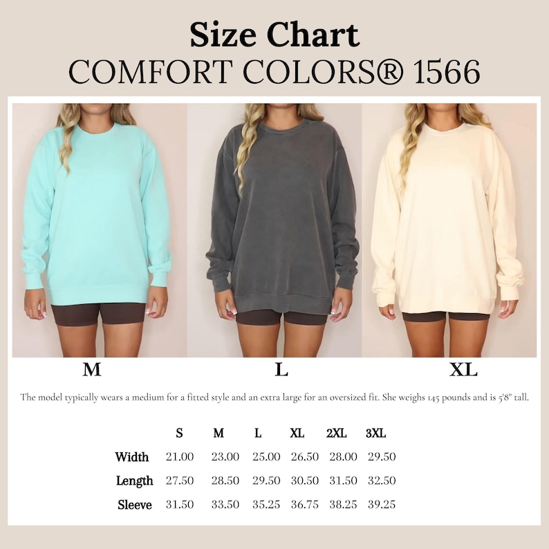 the size chart for a women's sweatshirt