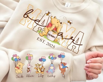 Custom Mothers Day Sweatshirt  with Names, Winnie the Pooh Mothers Days Gift, Custom Mama Bear Shirt, Gift For Mother's Day