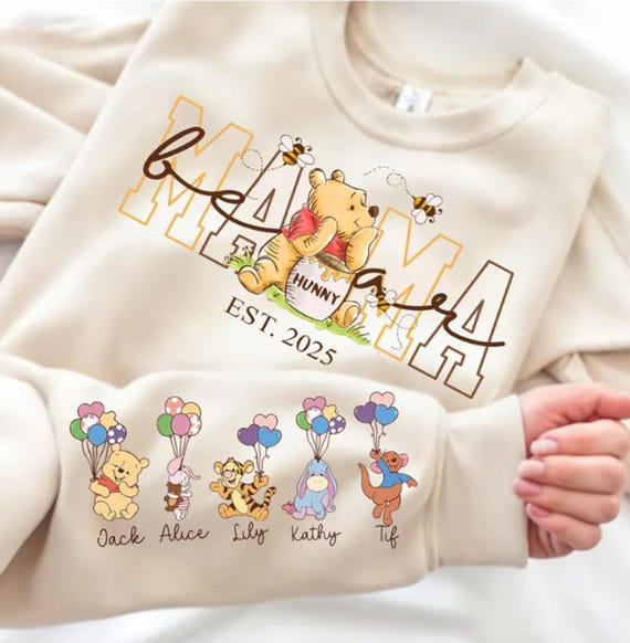 Custom Mothers Day Sweatshirt  with Names, Winnie the Pooh Mothers Days Gift, Custom Mama Bear Shirt, Gift For Mother's Day