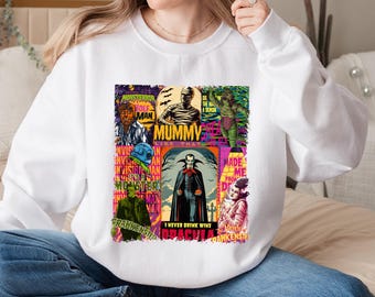 Sweat-shirt Monsters d'Halloween rétro Comfort Colors®, sweat à capuche d'horreur vintage, chemise de la saison effrayante 2025, monstres universels