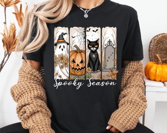 Camiseta de temporada espeluznante, sudadera vintage de fantasma de Halloween, camiseta coqueta de calabaza de otoño, sudadera con pinceladas de Halloween, sudadera con capucha con vibraciones de bruja