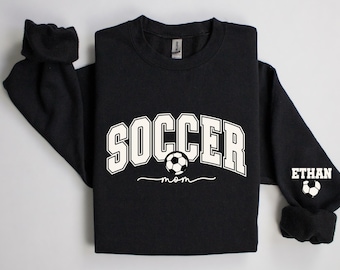 Personalize Soccer Mom Kids Name On Sleeve Sweatshirt, Mom Soccer Sweater, Soccer Mama Sweat, Gift for Soccer Mom, Fall Soccer Season