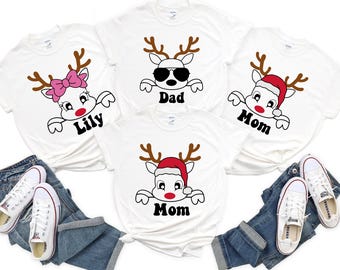 Camiseta navideña familiar de renos, camiseta navideña familiar personalizada, camiseta personalizada con nombre de familia, camiseta navideña divertida, regalo para Navidad, regalo de Navidad