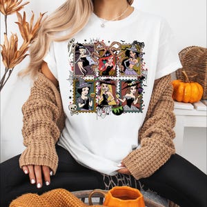 Princess Witches Halloween Shirt, Coquette Halloween Bow T-shirt, Snow White Ariel Jasmine Spooky Sweatshirt, Disneyland Pumpkin Season Tee