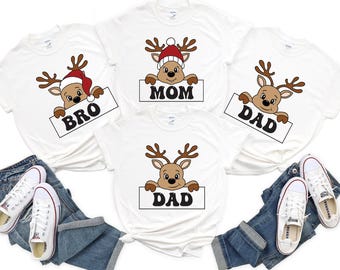 Camiseta navideña familiar de renos, camiseta navideña familiar personalizada, camiseta personalizada con nombre de familia, camiseta navideña divertida, regalo para Navidad, regalo de Navidad
