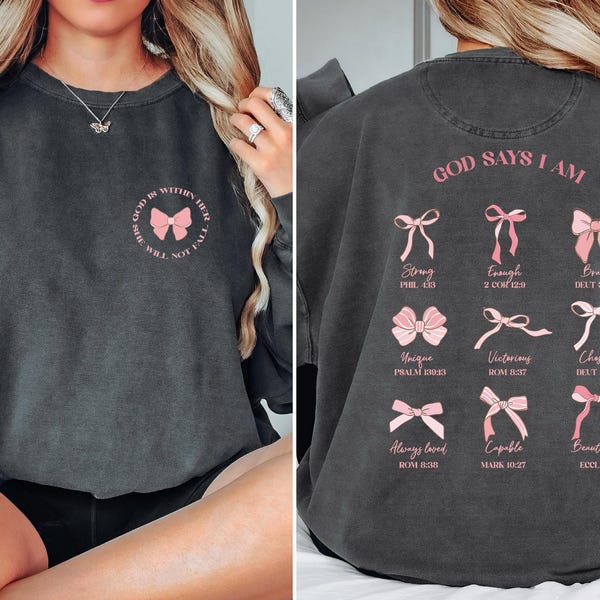 Comfort Color® Christian Crewneck Balletcore Christian Shirt Christian Merch Pink Bows Shirt Coquette Clothing Teenage Girl Gifts Coquette
