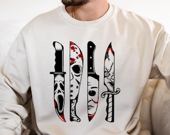 Horror Movie Characters In Knives Comfort Color Shirt, Horror Sweatshirt, Horror Movie Sweat, Halloween Shirt, Halloween shirt