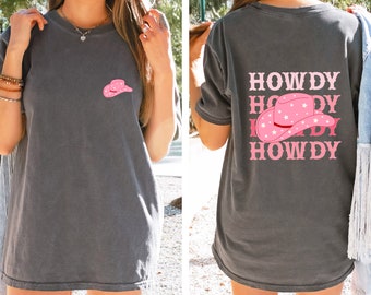 Comfort Retro Howdy Cowgirl Hat Shirt, Vintage Country Girl Shirt, Howdy Cowgirl Shirt, Cowgirl Boots Shirt, Boho Graphic Tee, Country Gift