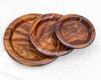 Round Classic Acacia Wood  Plates  Set of 3 Charger Handmade Gift For Him, Wedding Gift Valentine’s Day, Anniversary Gifts