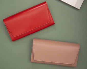 Red Leather Clutch Wallet, Engraved, Handmade