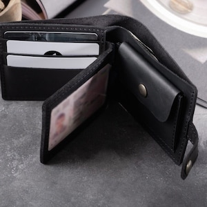 Schwarzes Portemonnaie aus Leder,Handgefertigte Brieftasche für Papa,Handgemachte Brieftasche für Papa,Kleine Brieftasche,Geldbörse mit Initialen,Geldbörse für Ihn