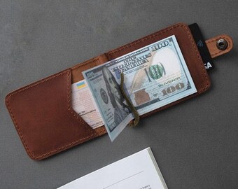 Billetera de cuero con clip para dinero, billetera delgada para hombre, billetera de cuero pequeña, regalo del Día del Padre, billetera con bolsillo frontal, billetera personalizada, billetera minimalista