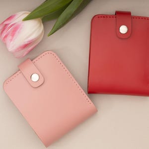 Leather small bifold wallet for women girl, pink wallet,Engraved wallet,front pocket wallet,wallet for cash,minimalist custom wallet