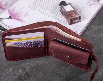 Marsala burgundy leather wallet, womens small little wallet, minimalist women wallet, pocket wallet, with personalization "Wally"