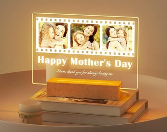 Personalized Mothers Day Gifts for Mom, Custom Picture Frames with Night Light, Customized Acrylic Plaque with Photo, Best Mom Ever Gifts
