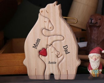 Hölzerne Bärenfamilie Puzzle, Benutzerdefinierte Name Puzzle Muttertagsgeschenk, Familienandenken Geschenk für Eltern, Familie Wohnkultur, personalisierte Geschenke