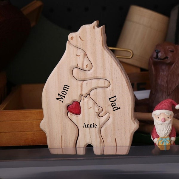 Wooden Bear Family Puzzle, Custom Name Puzzle Mothers Day Gift, Family Keepsake Gift, Gift for Parents, Family Home Decor,Personalized Gifts