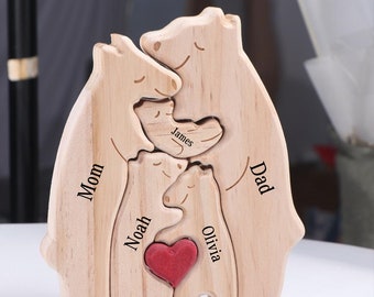 Bärenpuzzle aus Holz, personalisiertes Namenspuzzle, Vatertagsgeschenk, individuelles Puzzlegeschenk für Eltern, Familienandenkengeschenke, Muttertagsgeschenk