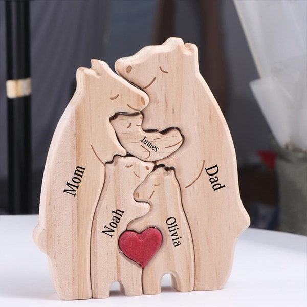 Wooden Bear Family Puzzle, Personalized Name Puzzle Fathers Day gift, Custom Puzzle Gift for Parents, Family Keepsake Gifts,Mothers Day Gift