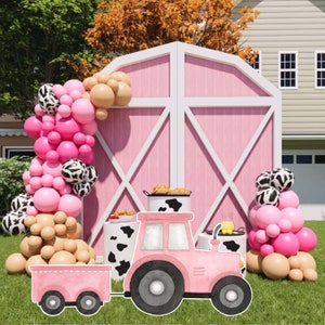 Pink Farm Big Decor CutOut, Tractor, Animales Barnyard Ranch, Decoración, Tema de decoración, Fiesta de cumpleaños, Fiesta Stand Up Prop, Descarga digital imagen 3