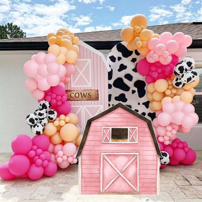Pink Farm Big Decor CutOut, Barn, Animals Barnyard Ranch, Decor, Decoration Theme , Birthday Party, Party Stand Up Prop, Digital Download zdjęcie 1