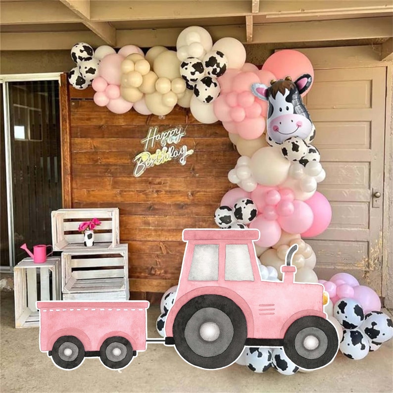 Pink Farm Big Decor CutOut, Tractor, Animales Barnyard Ranch, Decoración, Tema de decoración, Fiesta de cumpleaños, Fiesta Stand Up Prop, Descarga digital imagen 1