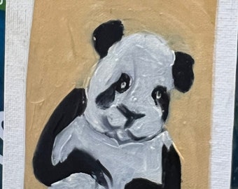 Panda Bear, ACEO card, oil painting, wildlife, original, Barbara Haviland