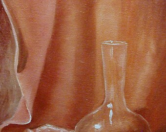 Drape with Glass Decanter,  Still Life, Kitchen Art, original, 10x8, Barbara Haviland, Texas Artist, HandPainted