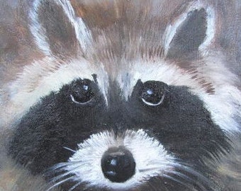 Rocky Raccoon, face, wildlife, original, oil painting, 8x10, unframed, Barbara Haviland-Texas Artist