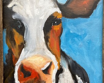 Moo Cow, Bovine, original, oil painting, wildlife, BarbaraHaviland.net Hand-painted,  Animal