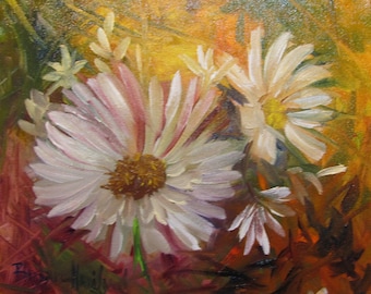 Just White Daisies,Flowers,oil painting,Canvas,10x8, original, handpainted, Barbsgarden