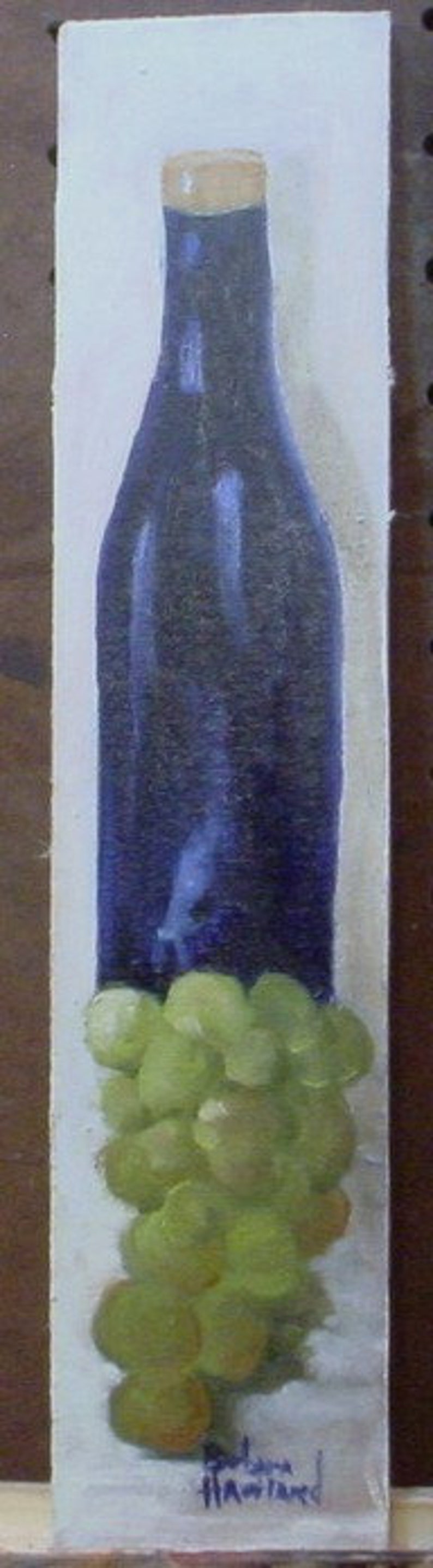 Grapes and Blue Bottle, tiny oil, original, still life, Hand-painted, Barbara Haviland image 2