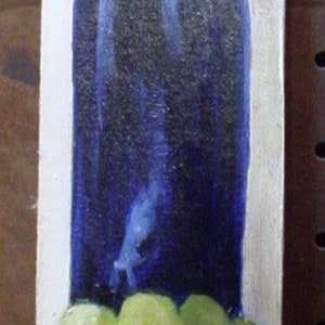 Grapes and Blue Bottle, tiny oil, original, still life, Hand-painted, Barbara Haviland image 3