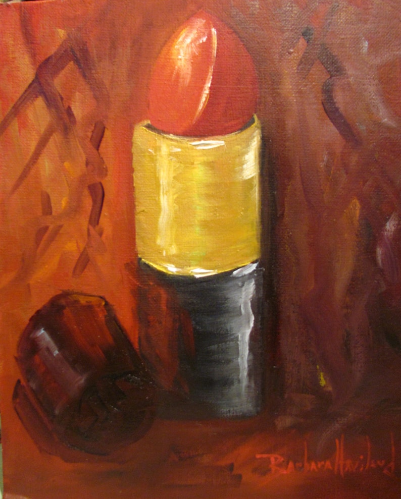 Red Lipstick, original, oil painting, Bathroom Art, 8x10, Hand-painted, Barbara Haviland image 2