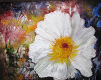 Abstract White Poppy, Flower, Textures, KNife, OilPainting, Barbara Haviland-Texas Artist