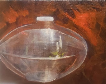 Glass Perfume Bottle, Still Life, Oil Painting, Canvas, 6x8, Original, Hand-painted, BarbaraHaviland.net,Barbsgarden