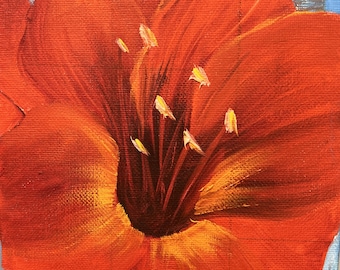 Amaryllis rouge, fleur, floral, original, peinture à l'huile, toile, 6 x 8, Barbara Haviland