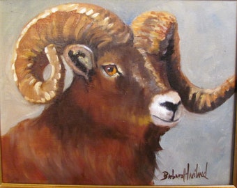 Big Horn Ram Sheep, Wildlife, Original, Animal, Oil-Painting, BarbaraHaviland.net