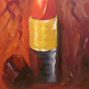 Red Lipstick, original, oil painting, Bathroom Art, 8x10, Hand-painted, Barbara Haviland image 1