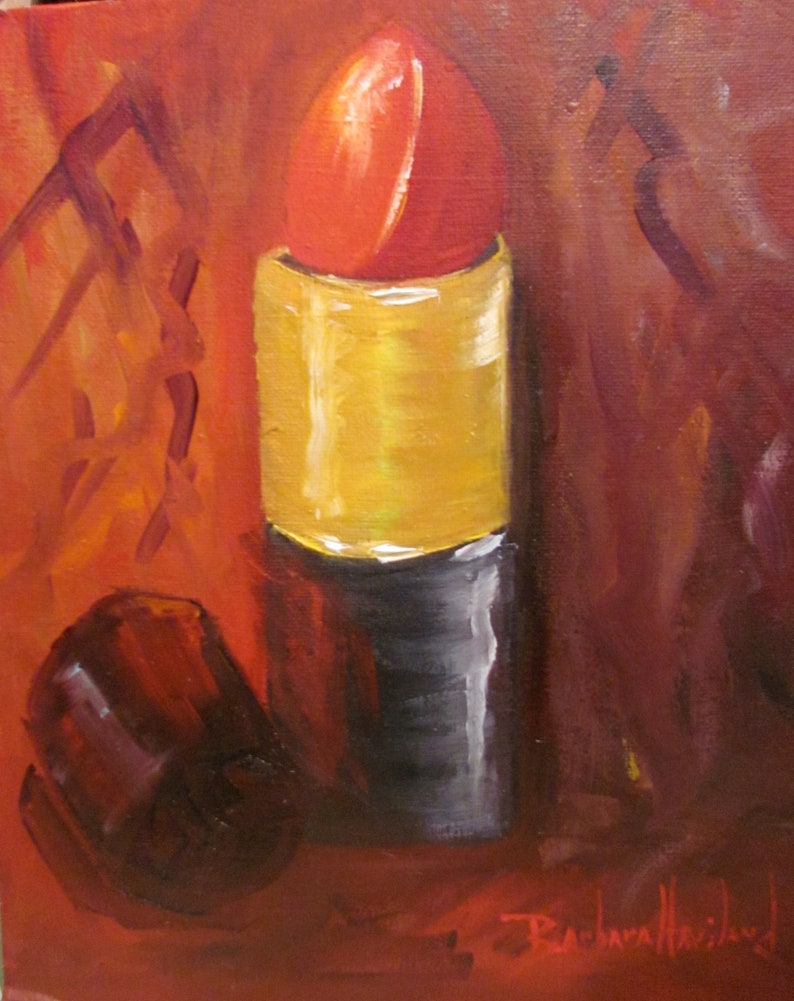 Red Lipstick, original, oil painting, Bathroom Art, 8x10, Hand-painted, Barbara Haviland image 1