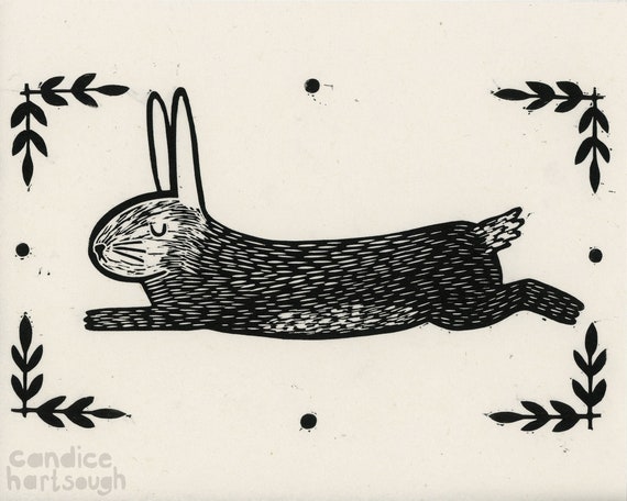 Rabbit #1 Block Print - Etsy Norway