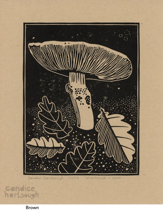 Mushroom and Oak Block Print - Etsy