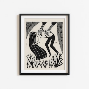 Bird Carrying Woman Block Print