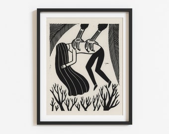 Bird Carrying Woman Block Print