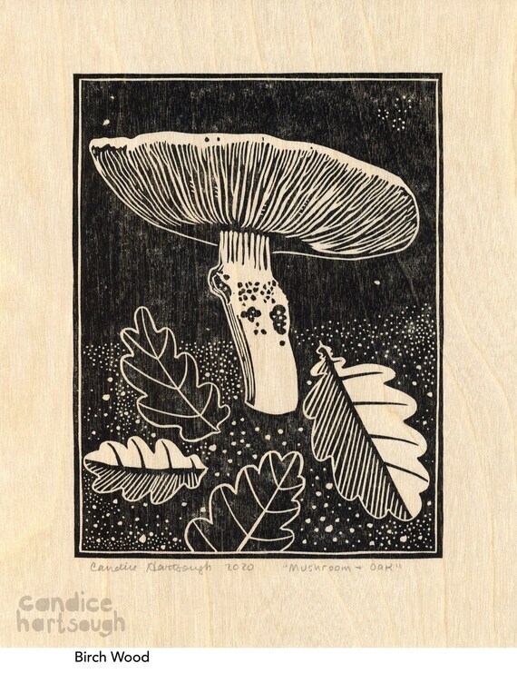 Mushroom and Oak Block Print - Etsy