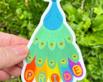 Rainbow Pride Peacock vinyl sticker
